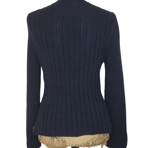 Pure Handknit 100% Black Cotton Wide Ribbed Knit Wood Buttons Cardigan Size S/M - Picture 7 of 9